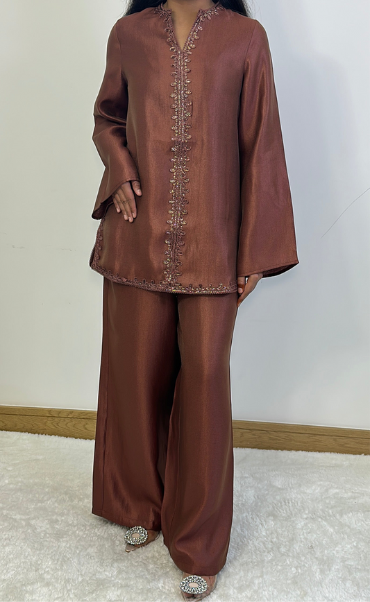 Shaba two piece co ord set in rust.